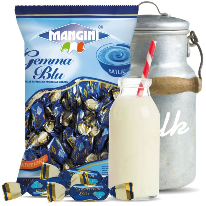 Mangini - Caramelle Gemma Blu - Candies filled with Milk Cream (150 gr -  5.29 Oz )